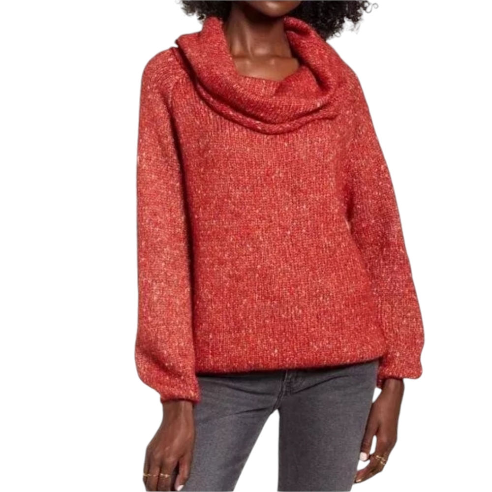 Dreamers orange variegated cowl neck balloon sleeve oversize sweater M/L